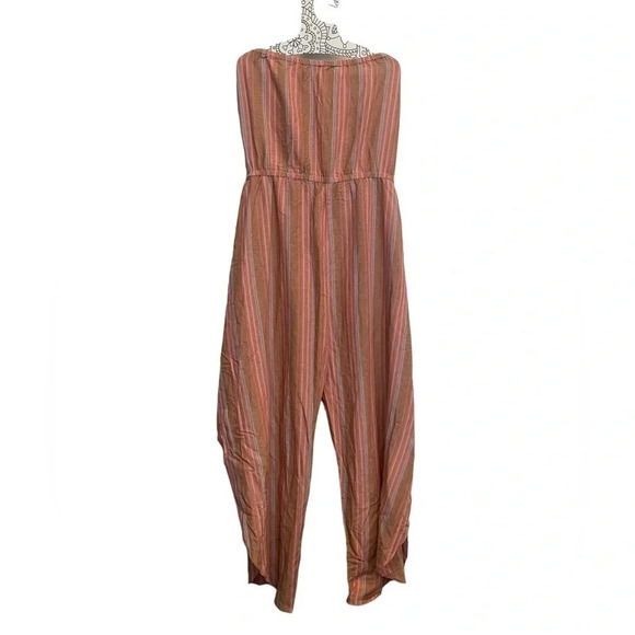 NWT DREW Anthropologie Linen Blend Striped Strapless Jumpsuit Size: L - Picture 2 of 11